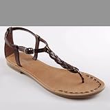 LOOMIS Braided T-Strap Flat Sandals Brown/Bronze