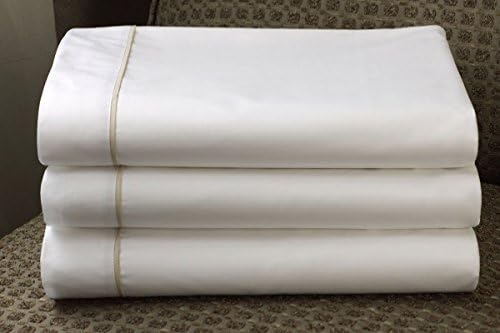 Westin Ultra Luxe Middle Sheet - Soft, Luxurious 600 Thread Count Cotton Flat Sheet - White with Taupe Trim - Full (81" x 103")