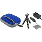 SAVE $23.1 - 4n1 Combo - Neoprene (Dark Blue) Sleeve Case / EN-EL10 AC DC Charger / Battery / Tripod for Nikon Coolpix S570 Digital Camera Blue $26.88