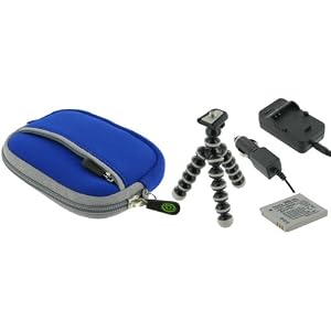 4n1 Neoprene Sleeve Case (Dark Blue) / NB-8L AC DC Charger / Battery / Tripod for Canon PowerShot A3000IS 10 MP Digital Camera