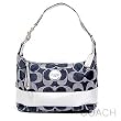 Authentic Coach Signature Stripe Hobo Handbag 17434 Denim Blue Silver