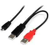 StarTech 3-Feet USB Y Cable for External Hard Drive - Dual USB A to Micro B (USB2HAUBY3)