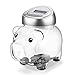 Younion Piggy Digital Coin Bank, Automatic Coin Counter Totals All U.S. Coins, Clear Money Saving Jar with LCD Display, Silver