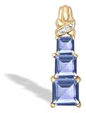 14K Yellow Gold Genuine Square Tanzanite and Diamond 3-Stone Pendant