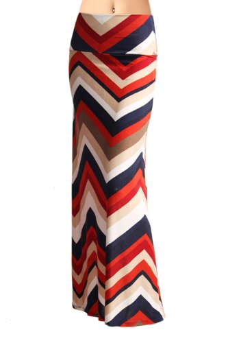 Women'S Poly Span Multi Color Chevron Print Maxi Skirt - Chevron