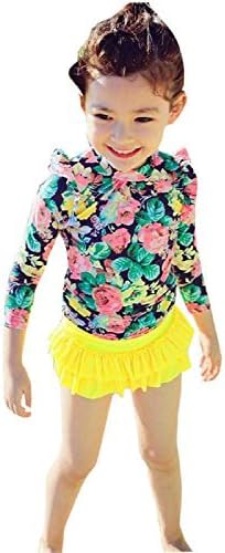 MAXGIRL Baby Girls Sun Protection Floral Swimsuit Bikini Set Three Pieces (L, Blue) Size: Large Color: Blue Model: (Newborn, Child, Infant)