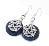 Sterling Silver Pentagram or Pentacle on Genuine Blue Sodalite Hook Earrings