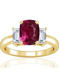 18K Yellow Gold Cushion Cut Ruby Three Stone Ring