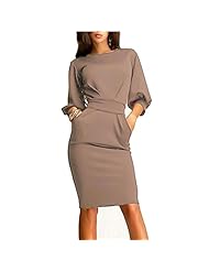 Sexy Cotton Cocktail Knee Length Puff Sleeves Belted Bodycon Dress/Prom Dress/Party Dress/Tunic 