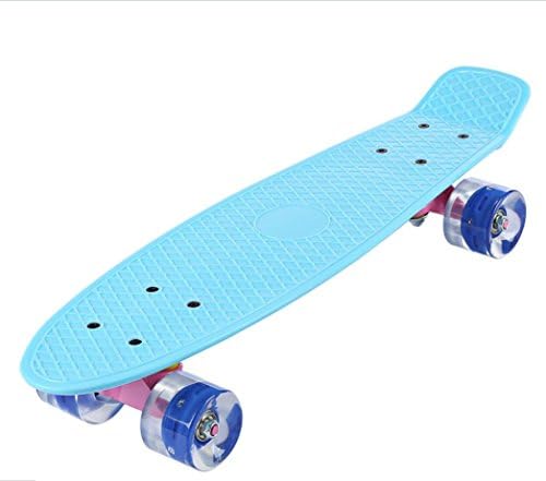 HYY@ 22 Inches Skate Board Banana Style Mini Cruiser Long Board Pastel Color Adult Child Fish Skateboard with LED Flashing Wheels , blue
