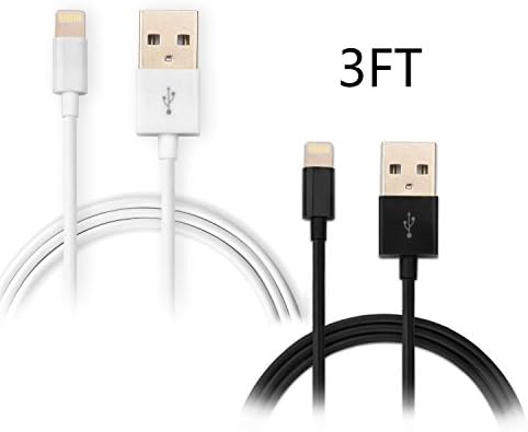 iPhone Charge & Sync Cables for Apple - USB Data Cord - Designed for iOS8 Certified Quality - Short and Extra Long Charger Cords ((1pc) 3 ft White (1pc) 3Ft Black)