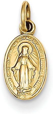 Kevin Jewelers Womens 14K Yellow Gold Mary Mother Of God Miraculous Medal Charm