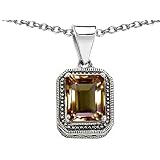 1.50 cttw 925 Sterling Silver 14K White Gold Plated Bali Style Genuine Emerald Cut Smoky Quartz...