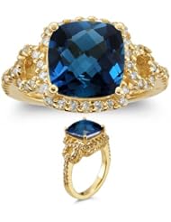 0.50 Cts Diamond & 4.01 Cts London Blue Topaz Ring in 14K Yellow Gold
