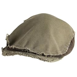 New Cotton Denim Distressed Ivy Driving Cap Hat Khaki Beige - Medium / Large