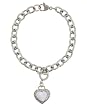 Women's Stainless Steel Simulated Moonstone Rolo Heart Charm Bracelet, 8"