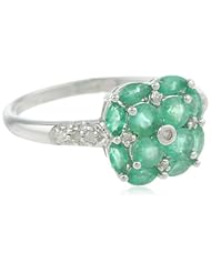 Sterling Silver Emerald and Diamond Flower Ring, Size 7
