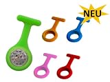 Produkt-Bild: Schwesternuhr Set bestehend aus 1x Quarzuhr + 5 Silikonh&uuml;llen (hygienisch) + 5x Anstecknadel Kitteluhr Set Krankenschwesteruhr Set Marke Tiga-Med