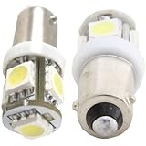 2pcs H6W BAx9s 5-SMD 150 degree offset pin 12V Light LED bulbs 64132 - White