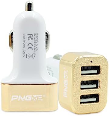 PNGXE Car Accesorry Support 5.1A Metal Portable 3 Port USB Car Charger Adapter Design for Iphone / Samsung/ Huawei / Lg /Sony / Other Smarphones / Tablet (Gold)