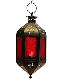 Red Glass Hanging Moroccan Candle Lantern with Chain