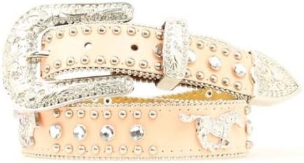 Nocona Girls' Rhinestone Running Horse Concho Leather Belt