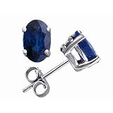 1.20 cttw 14k White Gold Genuine Oval Sapphire Earring Studs in 14k White Gold