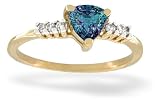 14K Yellow Gold Trillion Created Alexandrite and Diamond Ring