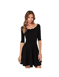 Short Elbow Length Sleeves Scoop Neck Pleated Skater Dress 