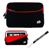 Red w/ Black Slim Design Soft Neoprene Carrying Cover Case with extra pocket for Pandigital Novel 7" Color Multimedia White eReader + Indlues a 4-Inch Determination Hand Strap