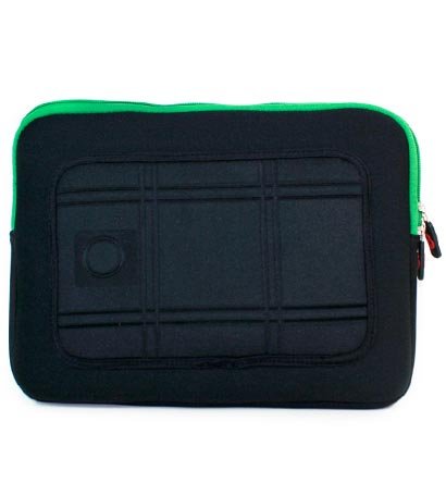Toshiba Mini 10.1 Inch Netbook Laptop Neoprene Sleeve Case with Internal Hidden Pocket Fits Models NB205-N325BL, NB255-N245, NB305-N600, NB305-N410BL, NB505-N500BL, NB505-N508BL, NB505-N508BN, NB505-N508GN, NB505-N508OR, NB505-N508TQ Color Black / Green w