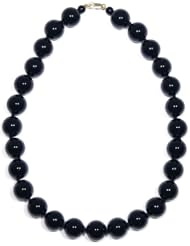 14k Yellow Gold 14mm Black Onyx Bead Necklace, 17"