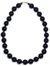 14k Yellow Gold 14mm Black Onyx Bead Necklace, 17"