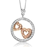 14k Two Tone Gold White and Rose Pink Diamond Circle Heart Pendant Necklace 0.26 carat