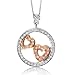 14k Two Tone Gold White and Rose Pink Diamond Circle Heart Pendant Necklace 0.26 carat