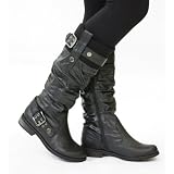 Womens Flat Biker Boots Ladies Wide Calf Boots Size 3 4 5 6 7 8