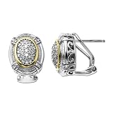 Sterling Silver and 14k Yellow Gold Oval Pave Diamond Earrings (1/4 cttw, I-J Color, I3 Clarity)