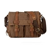 AUGUR Canvas Unisex Cross Body Single Shoulder Laptop Bag with Durable Strap 34x11x27cm - Coffee