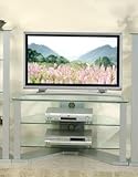 Entertainment Center TV Stand with Tempered Glass in Silver Wood Finish