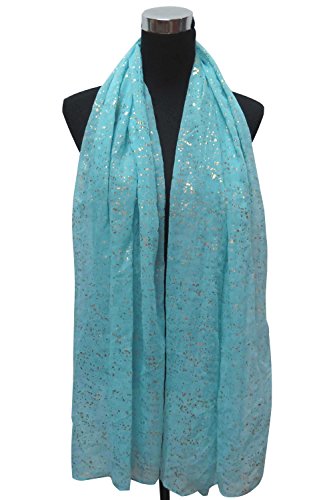 Lina & Lily Gold Glitter Plain Color Hijab Muslim Head Wrap Scarf Shawl (Turquoise)
