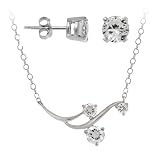Sterling Silver CZ Swirl Necklace & Stud Earrings Set