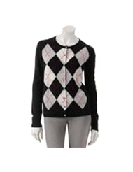 Apt 9 Womens 100% Cashmere Cardigan Sweater - Black Night Argyle - M