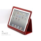 DigiOrange (TM) 100% Genuine Leather Case for iPad 2 2nd Generation Folio with 3-in-1 built-in Stand for Apple iPad 2 (Latest Generation) Tablet (Red)