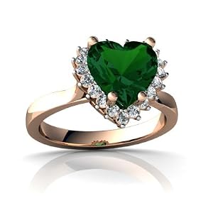 Or rose 585/1000 C?ur Emeraude Bague Taille 48