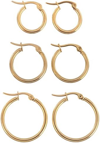 Colrov Cute Small Hoop Earrings For Women - Stainless Steel Gold Silver Jewelry Set Of 3 Pairs Color Gold