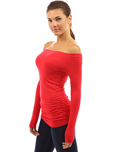 PattyBoutik Women's Off Shoulder Ruched Side Long Sleeve Blouse