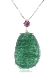 Sterling Silver Green Aventurine and Pink Tourmaline Pendant Necklace, 18"