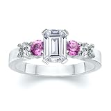 1.25 CT EMERALD DIAMOND W ROUND PINK SAPPHIRE RING 18K