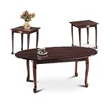 3 Piece Cherry Finish Coffee Table Set With Two End Tables by 