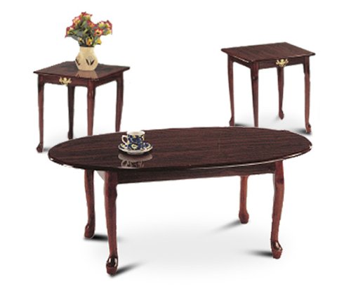 3 Piece Cherry Finish Coffee Table Set With Two End Tables